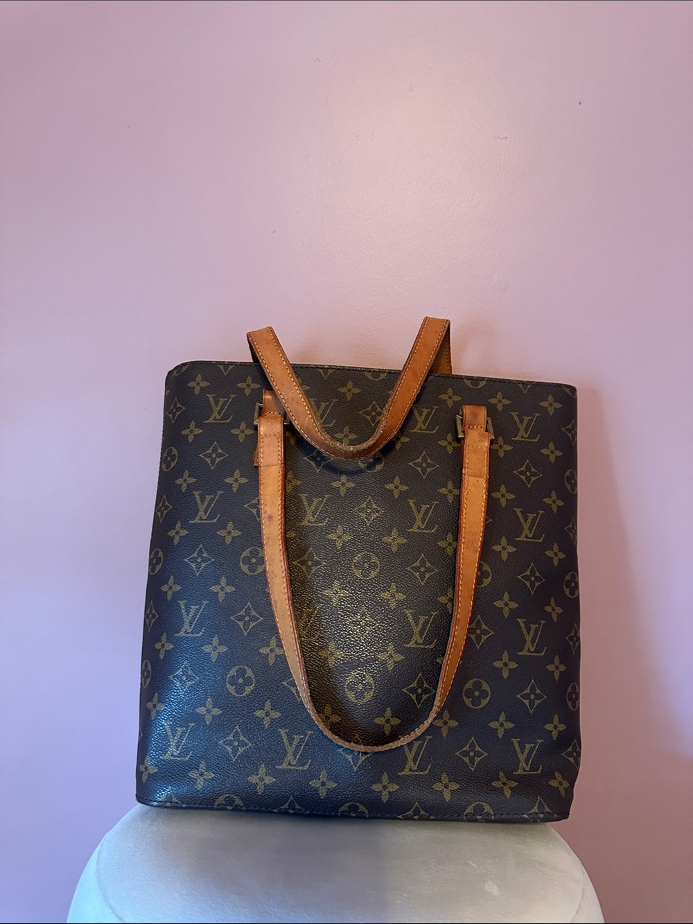 Louis Vuitton Monogram Canvas Tote with Tan Leather Straps
